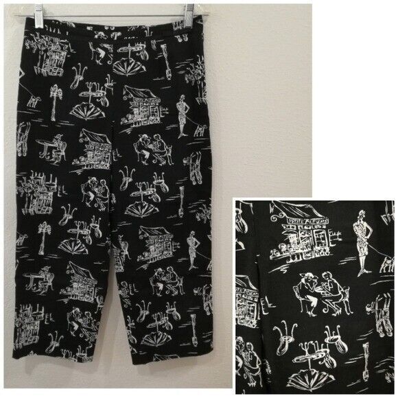 Briggs New York Pants - Briggs Romantic Parisienne Novelty Print Black White Cotton Stretch Capris Sz 4P